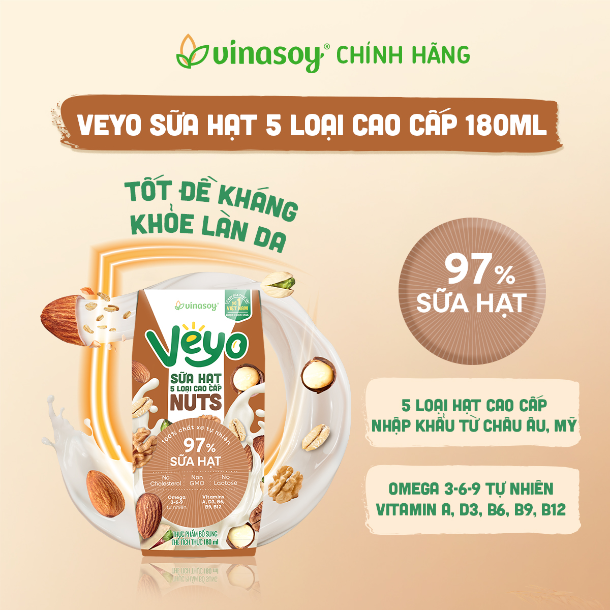 Thùng Veyo Sữa hạt 5 loại cao cấp (30 hộp x 180ml)