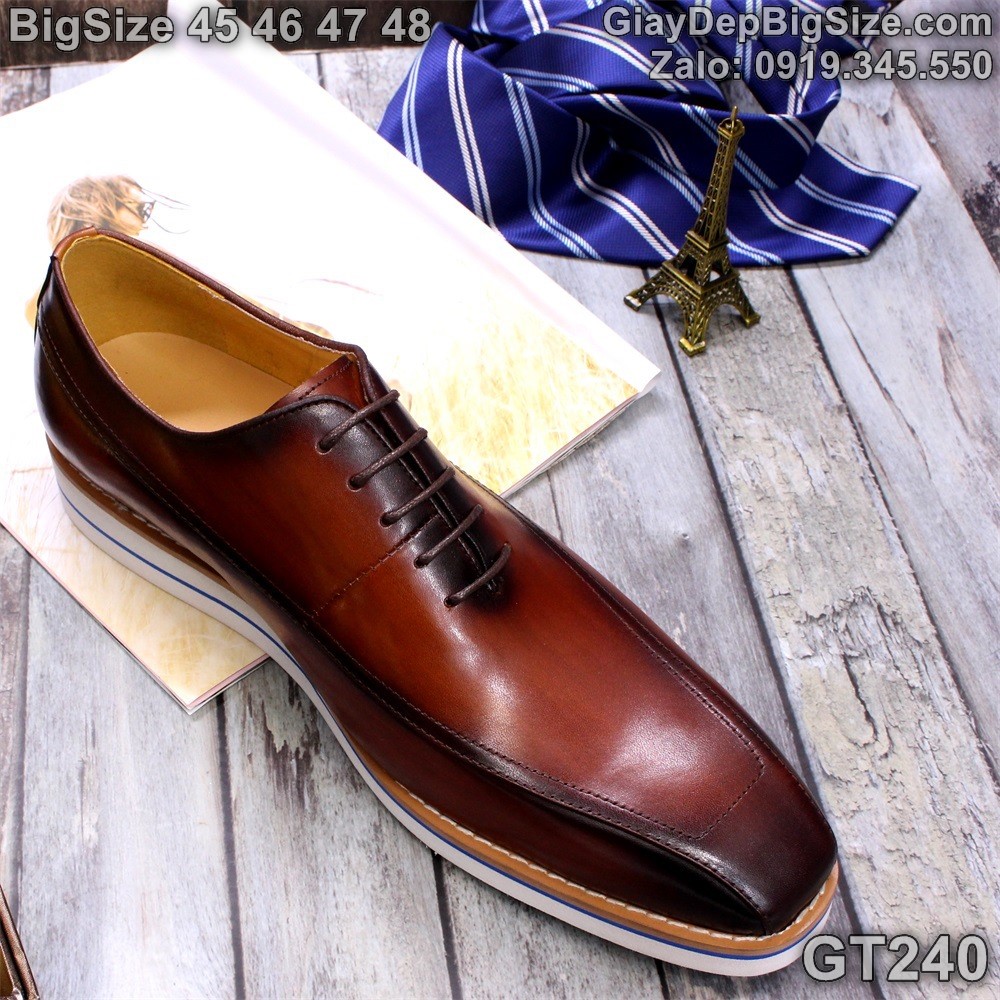 Giày da đóng thủ công, giày tây đế phẳng cỡ lớn 45 46 47 48 cho nam chân to. Big size handmade shoes for wide feet