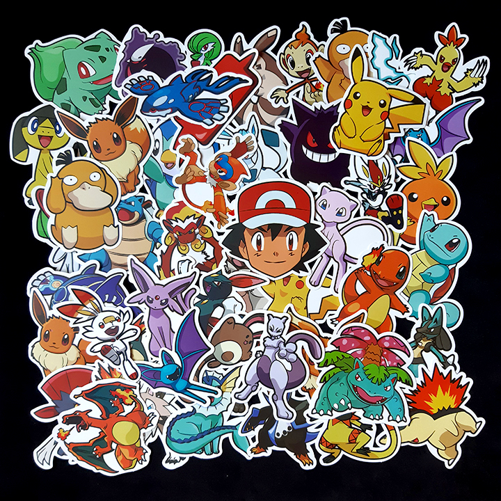 Bộ Sticker dán cao cấp chủ đề POKEMON - Dùng dán Xe, dán mũ bảo hiểm, dán Laptop