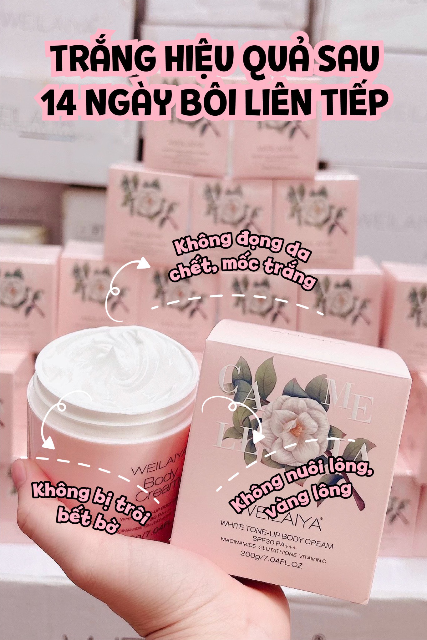 Kem Body WEILAIYA Kích Trắng Nâng Tone Bảo Vệ Da White Tone-Up Body Cream SPF30 PA+++