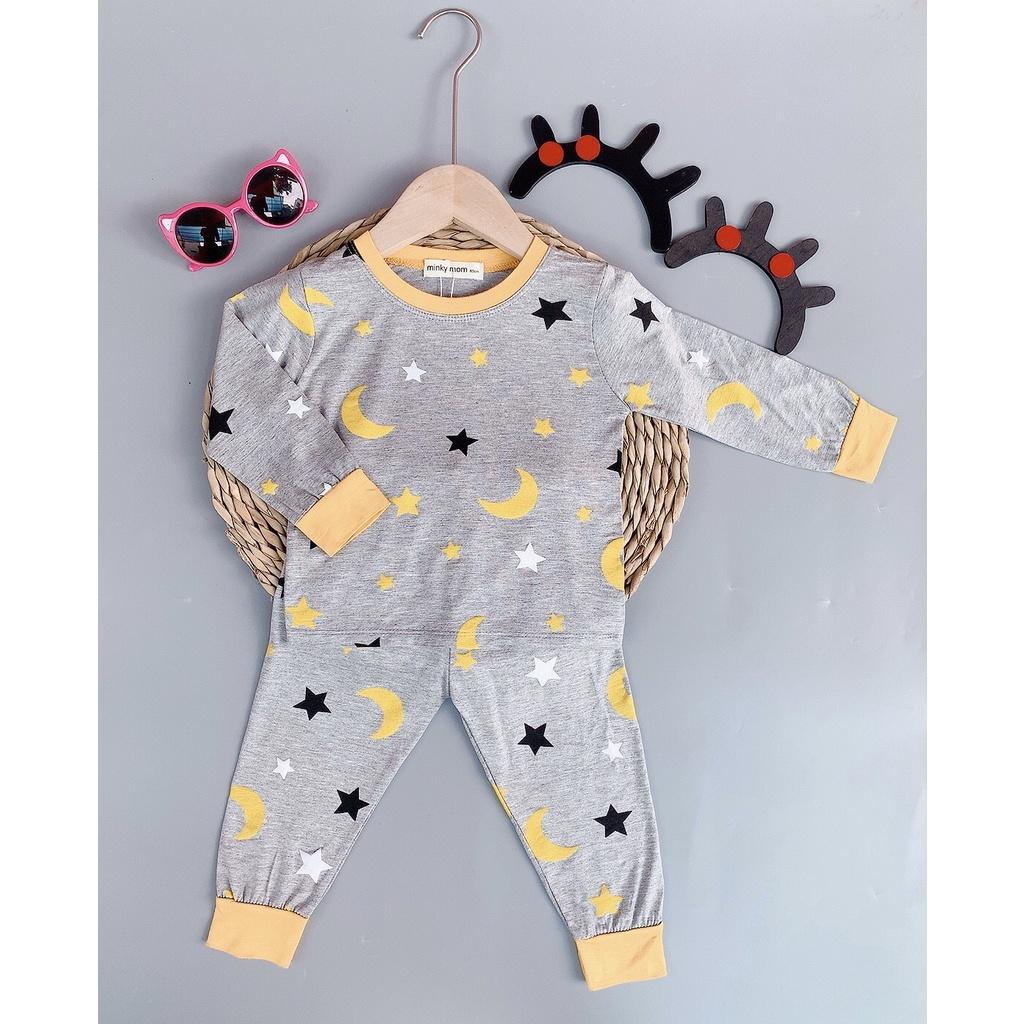 Bộ Dài tay thun lanh phối bo Minky Mom size NHÍ và ĐẠI in hình dễ thương cho bé trai, bé gái từ 7-27kg