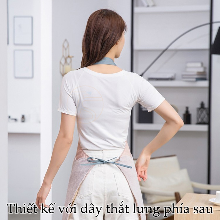 Tạp Dề Họa Tiết Vòng Hoa & Con Thỏ Có Khăn Lau Tay 2 Bên Và Túi Đựng Dễ Thương