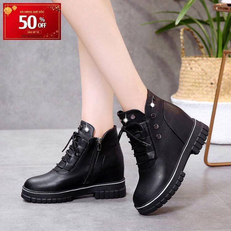 Giày Boots độn gót cổ thấp S1099 (Đen)