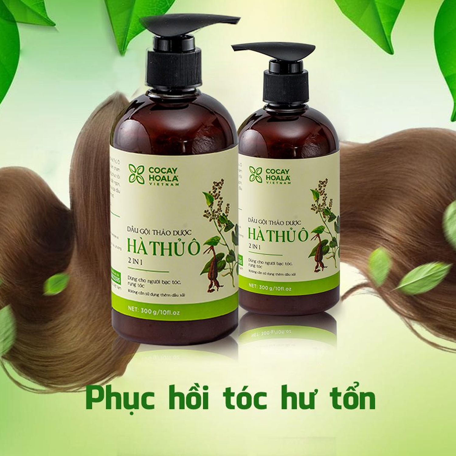 Dầu gội thảo dược Hà Thủ Ô Cỏ Cây Hoa Lá chiết xuất 100% từ thiên nhiên giúp làm chậm quá trình bạc tóc, phục hồi tóc hư tổn COCAYHOALA 300g