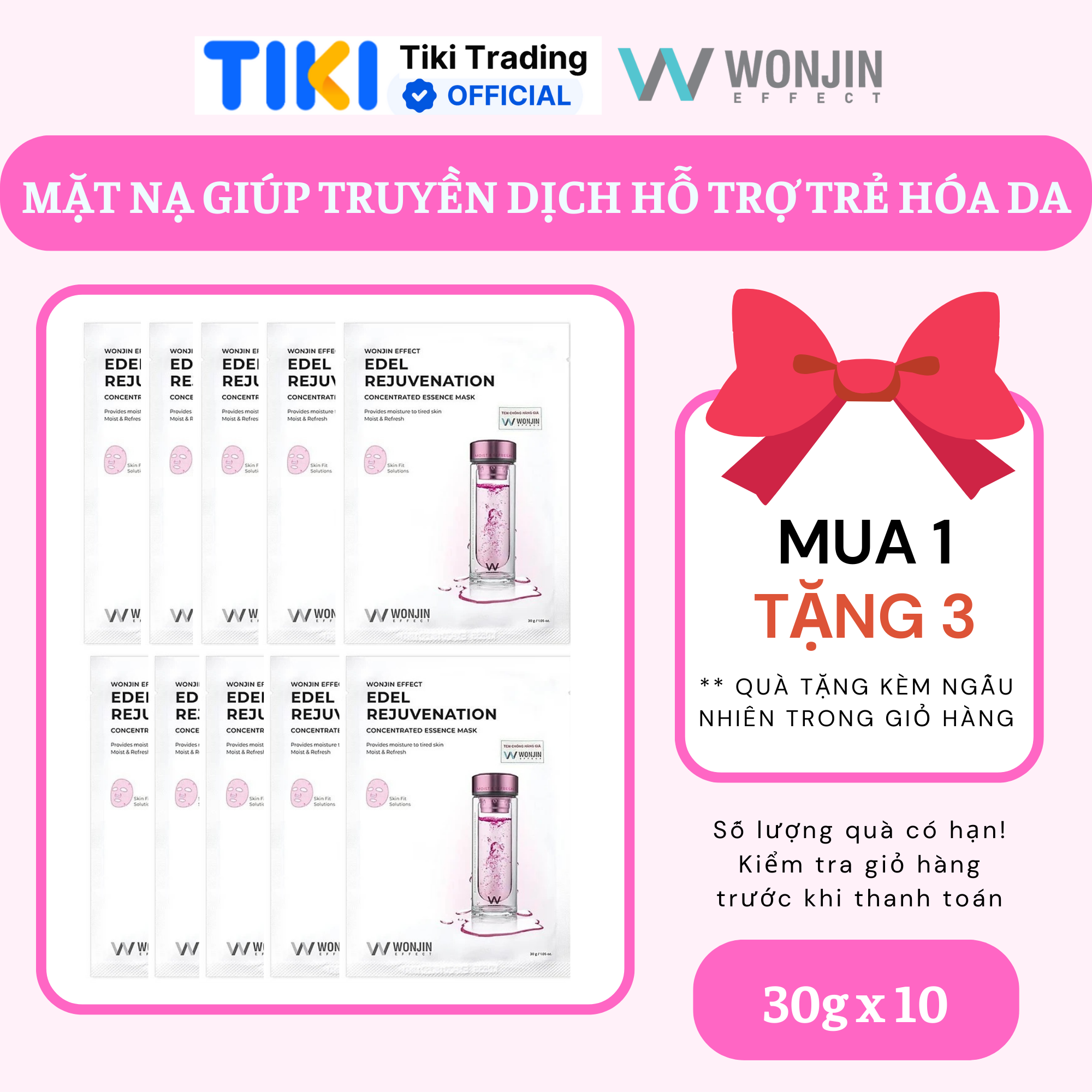 Combo 10 Mặt Nạ Truyền Dịch Nâng Cơ Trẻ Hóa Da WonJin Effect Edel Rejuvenation Mask 30g