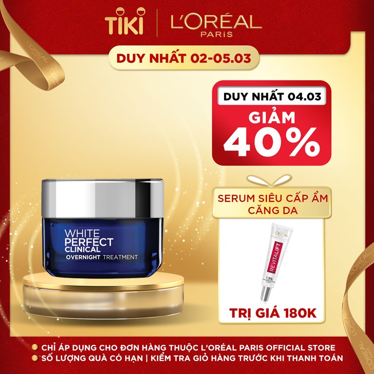 Kem Dưỡng Trắng Mịn Và Giảm Thâm Nám Ban Đêm L'Oreal Paris Aura Perfect Clinical 50ml