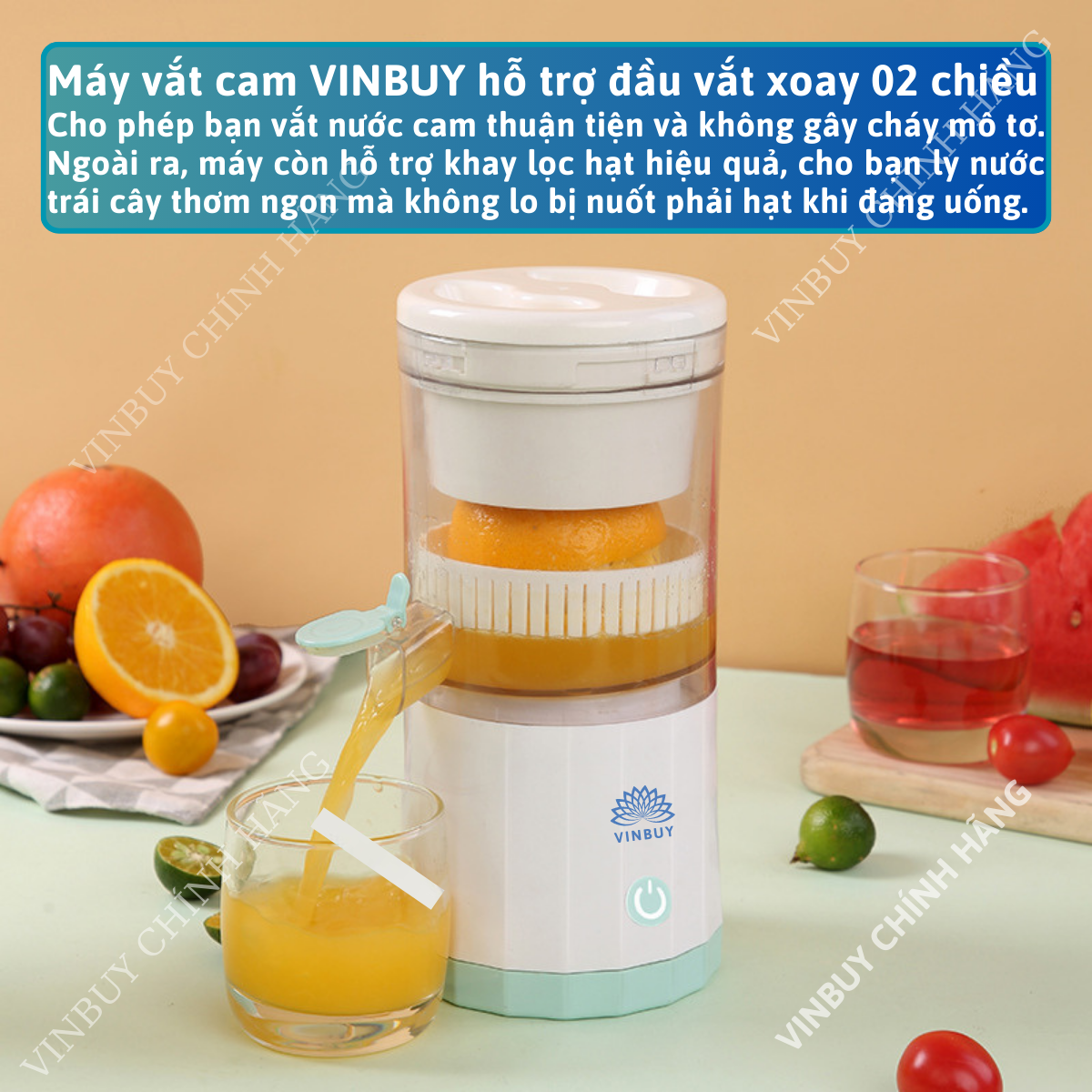 Máy vắt cam tự động, máy ép cam, ép hoa quả đa năng nhỏ gọn dung tích lớn, pin sạc không dây tiện lợi di chuyển - Hàng chính hãng - VinBuy