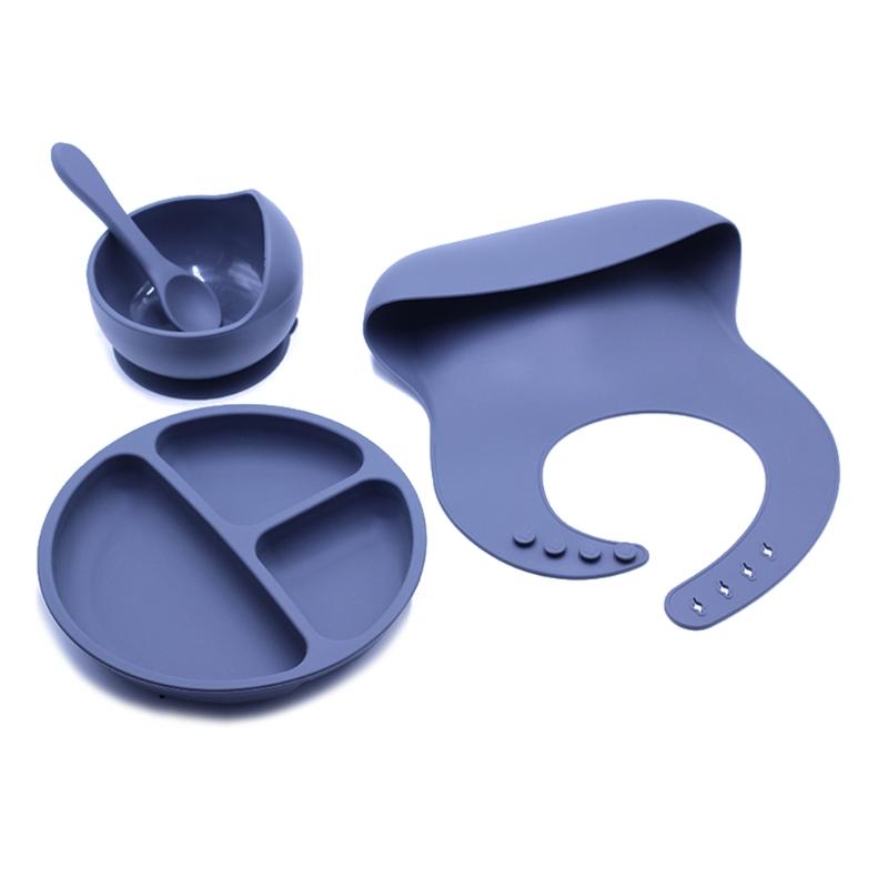 4 Không Chứa BPA Silicone Cho Bé Bộ Đồ Ăn Yếm Chống Thấm Màu Đĩa Dùng Tiệc Hút Bát Thìa Ăn Cho Trẻ Em