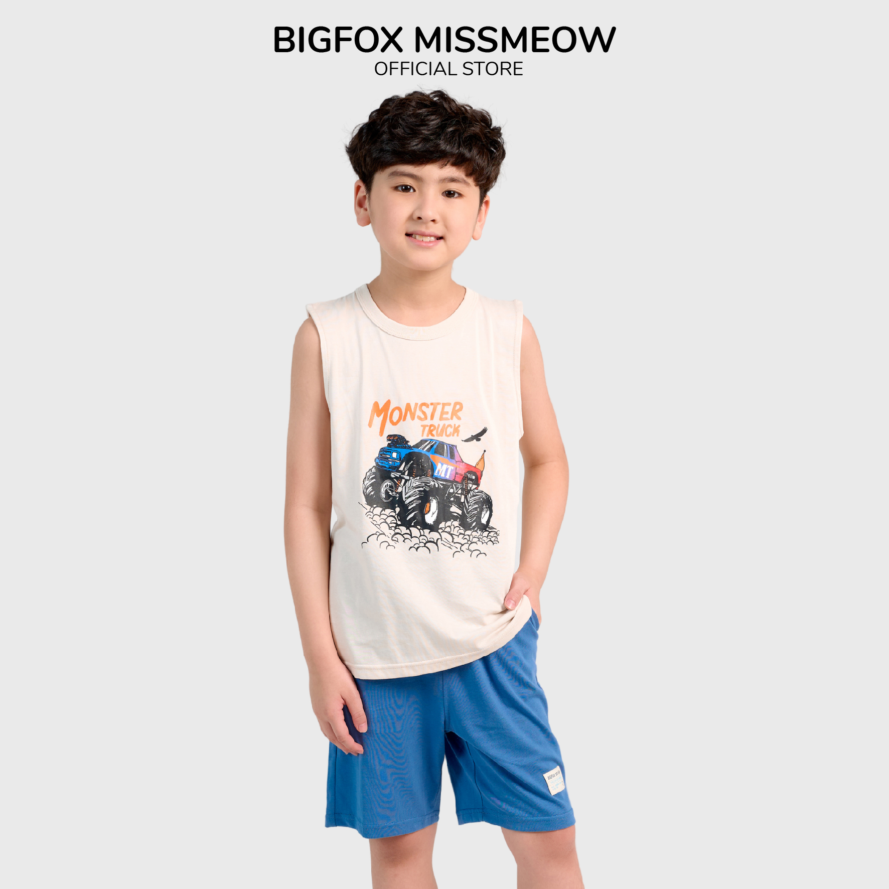 [TỪ 3-11 TUỔI (BF)] Bộ Ba Lỗ Bé Trai Bigfox, Bộ Quần Áo Trẻ Em Mùa Hè Chất Cotton Mát In Hình Monster Truck