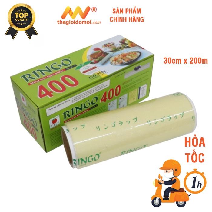 Màng bọc thực phẩm Ringo cuộn lớn R400 , cuộn bọc thực phẩm dai, co giãn, bám dính tốt