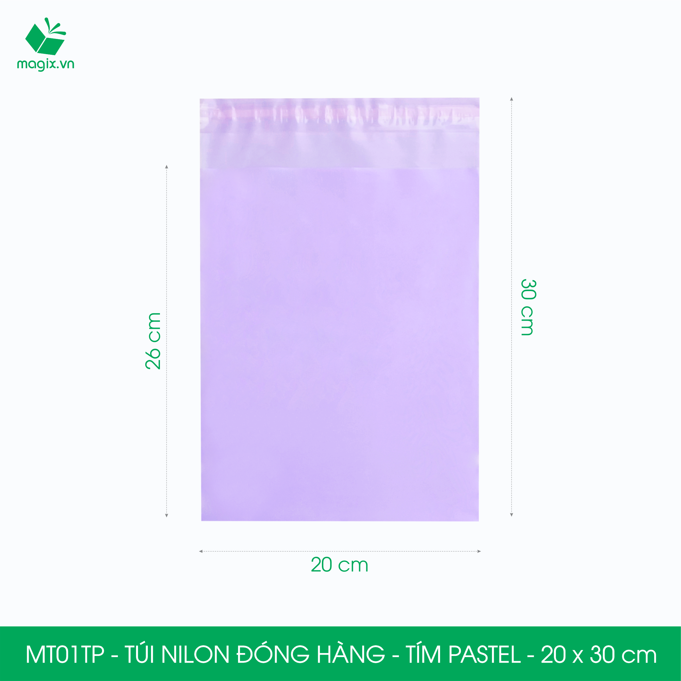 MT01TP - 20x30 cm  - Túi nilon gói hàng - 300 túi niêm phong đóng hàng màu xanh pastel tím pastel