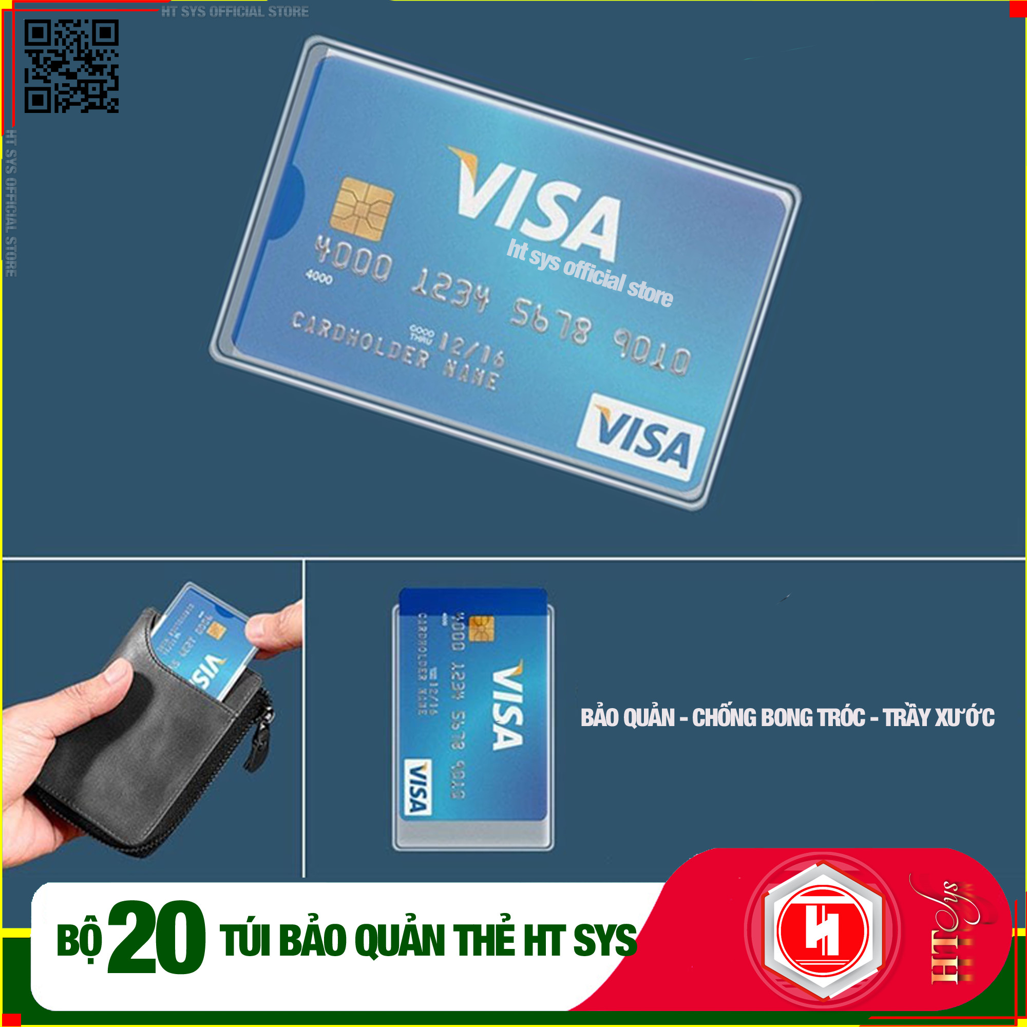 Combo 20 Túi ví  bảo quản HT SYS - Chống bong tróc - Chống trầy xước Thẻ ATM, CCCD , Card Visit, Driver License Bằng Lái Xe - Dạng PET - Hàng Chính Hãng