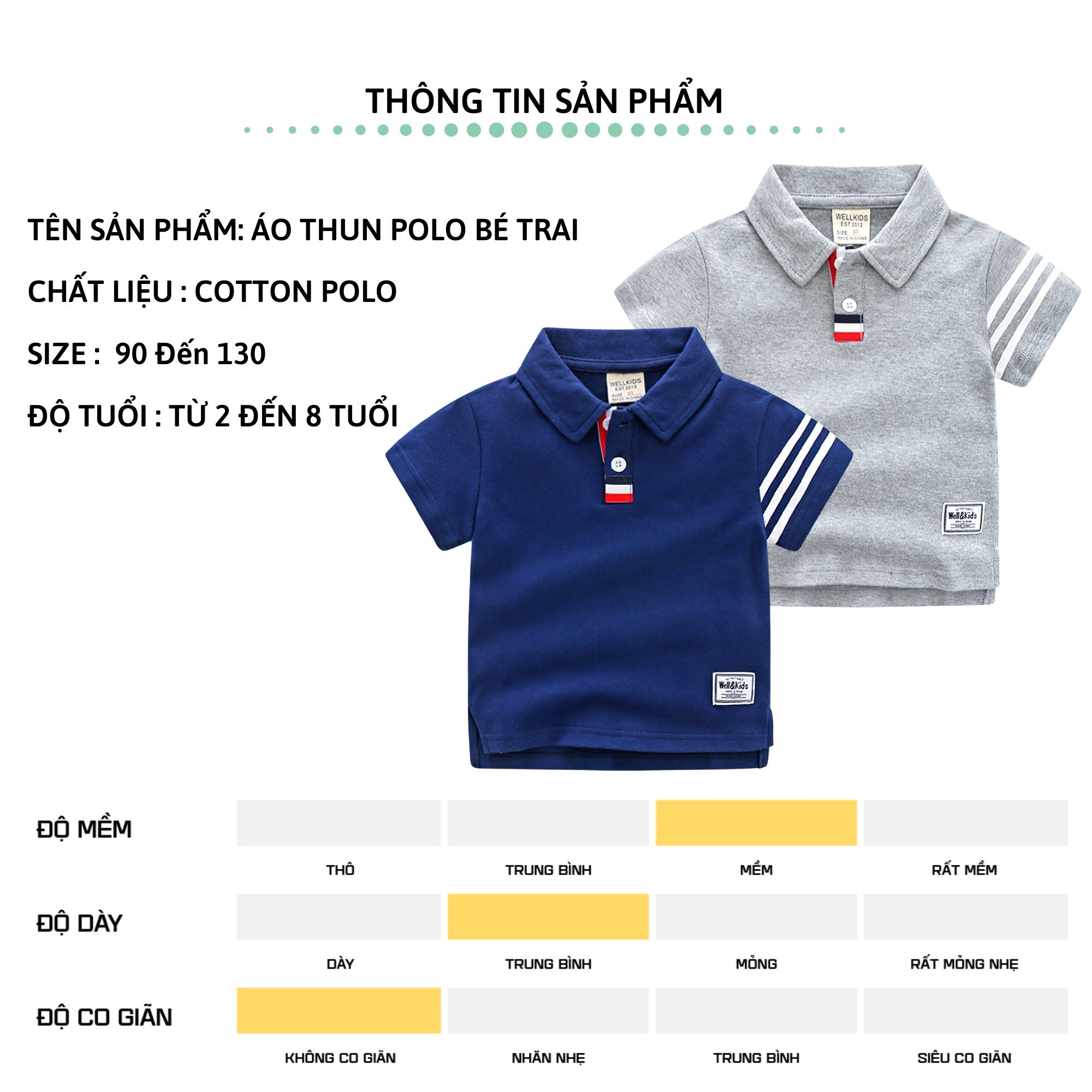 Áo Polo bé trai ngắn tay 27Kids WELLKIDS áo thun sơ mi cộc nam cho trẻ từ 2-8 tuổi BSPO1