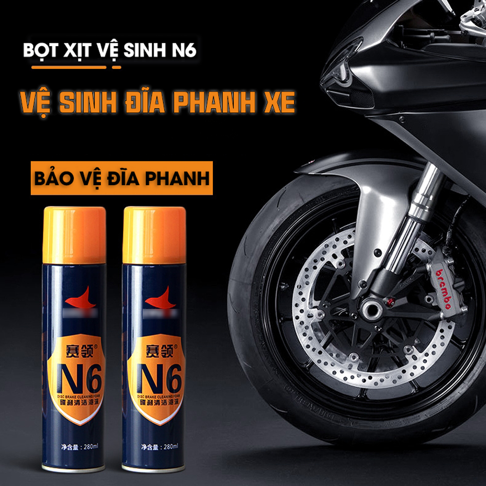 Bình Xịt Vệ Sinh Đĩa Phanh Xe Đạp và Xe Máy 280ml N6Cylion giúp vệ sinh bảo dưỡng đĩa phanh sạch, loại bỏ cặn dầu bẩn - Mai Lee