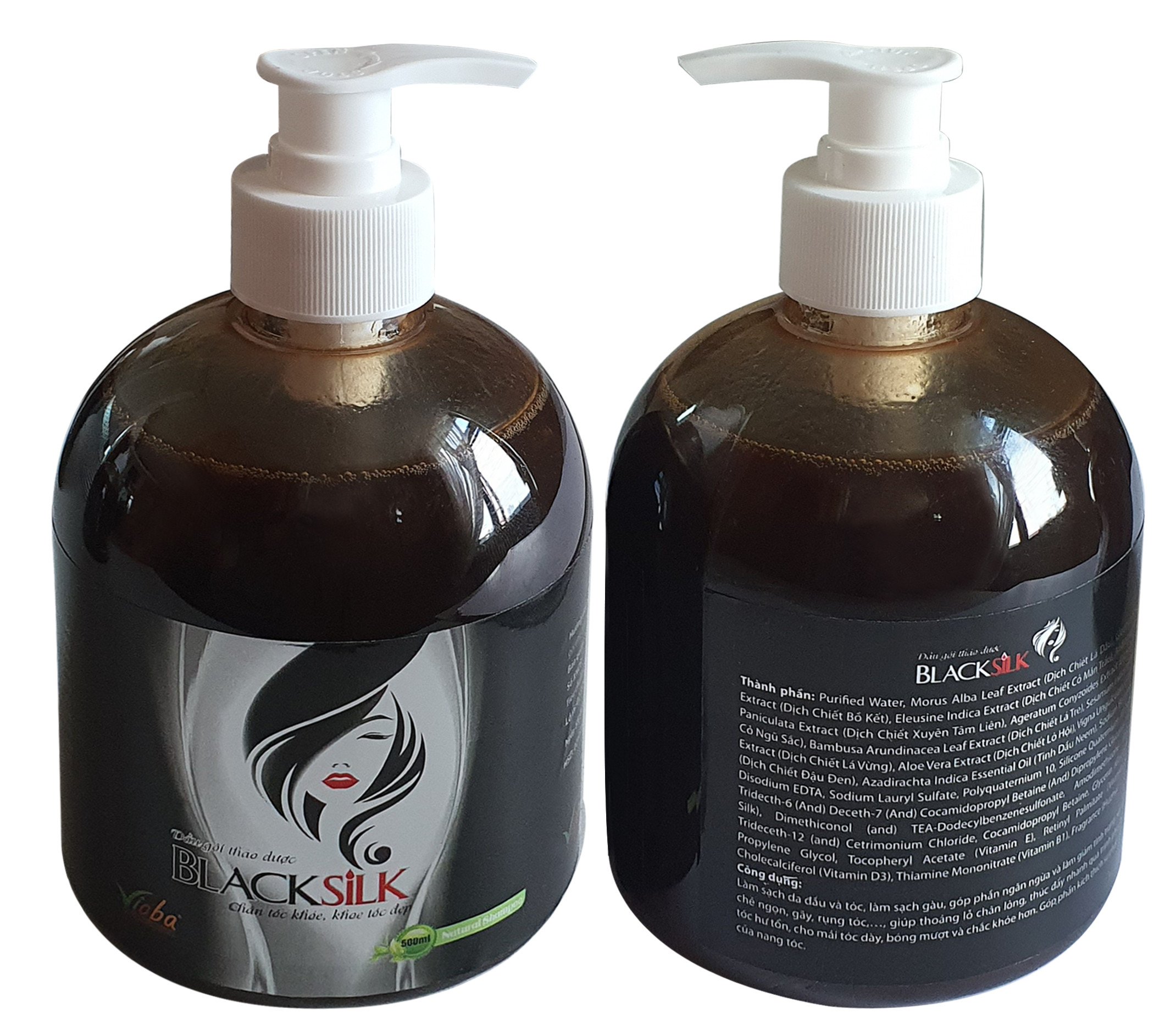 [2 chai] Dầu gội thảo dược Blacksilk - Kích mọc tóc, tái tạo nang tóc đen, giảm gãy rụng tóc, nuôi dưỡng tóc từ gốc. Sản phẩm của Vioba, chai 500ml