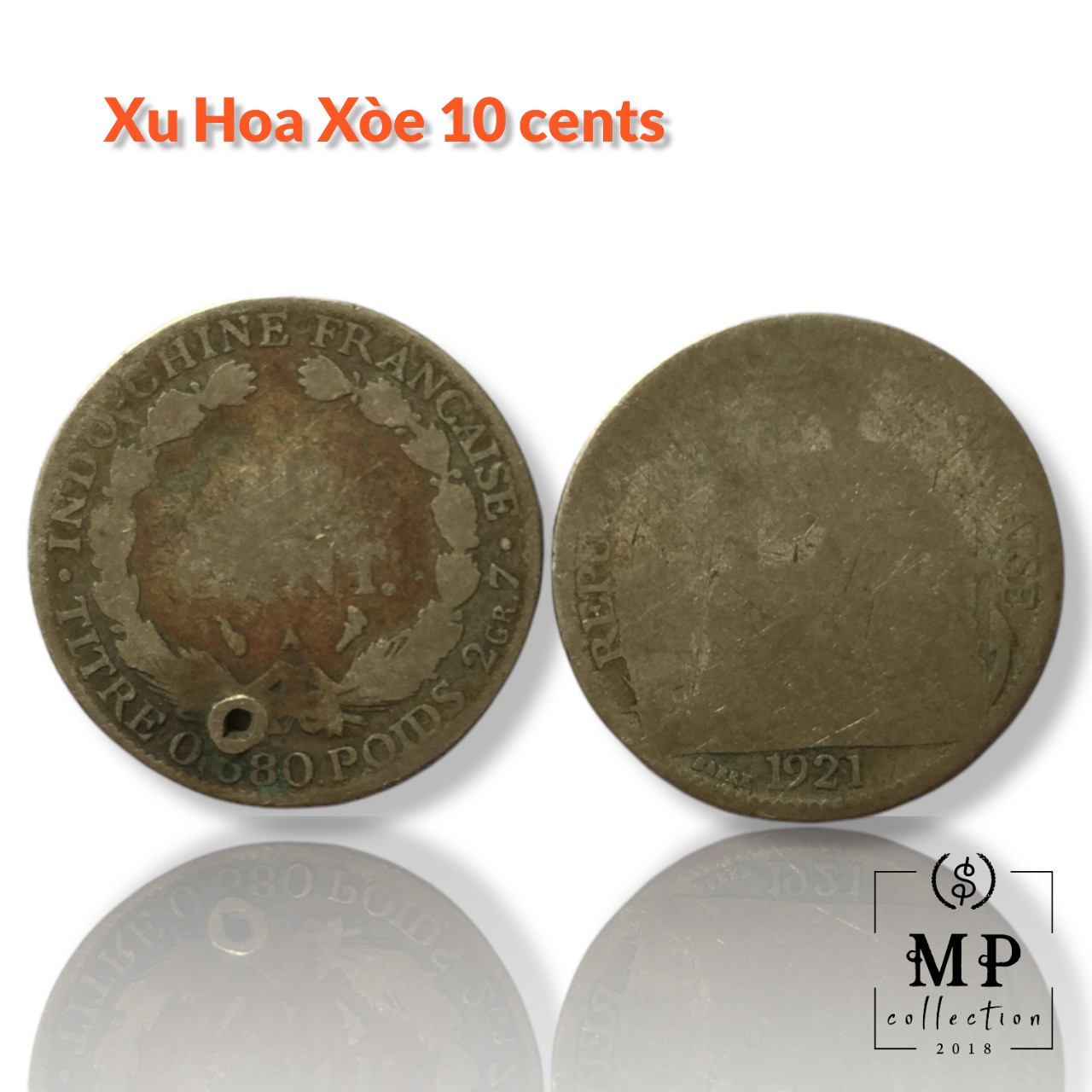 Đồng xu hoa xoè 10 cents chuẩn bạc Đông Dương cổ chât lượng rất cũ đã mòn dùng cạo gió.