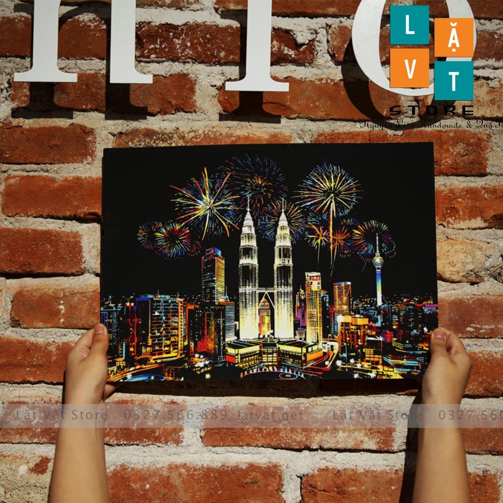 Tranh cạo khổ A3 - Color Night Scene Scratch III, tranh treo tường, trang trí đơn giản, quà tặng, decor nhà.