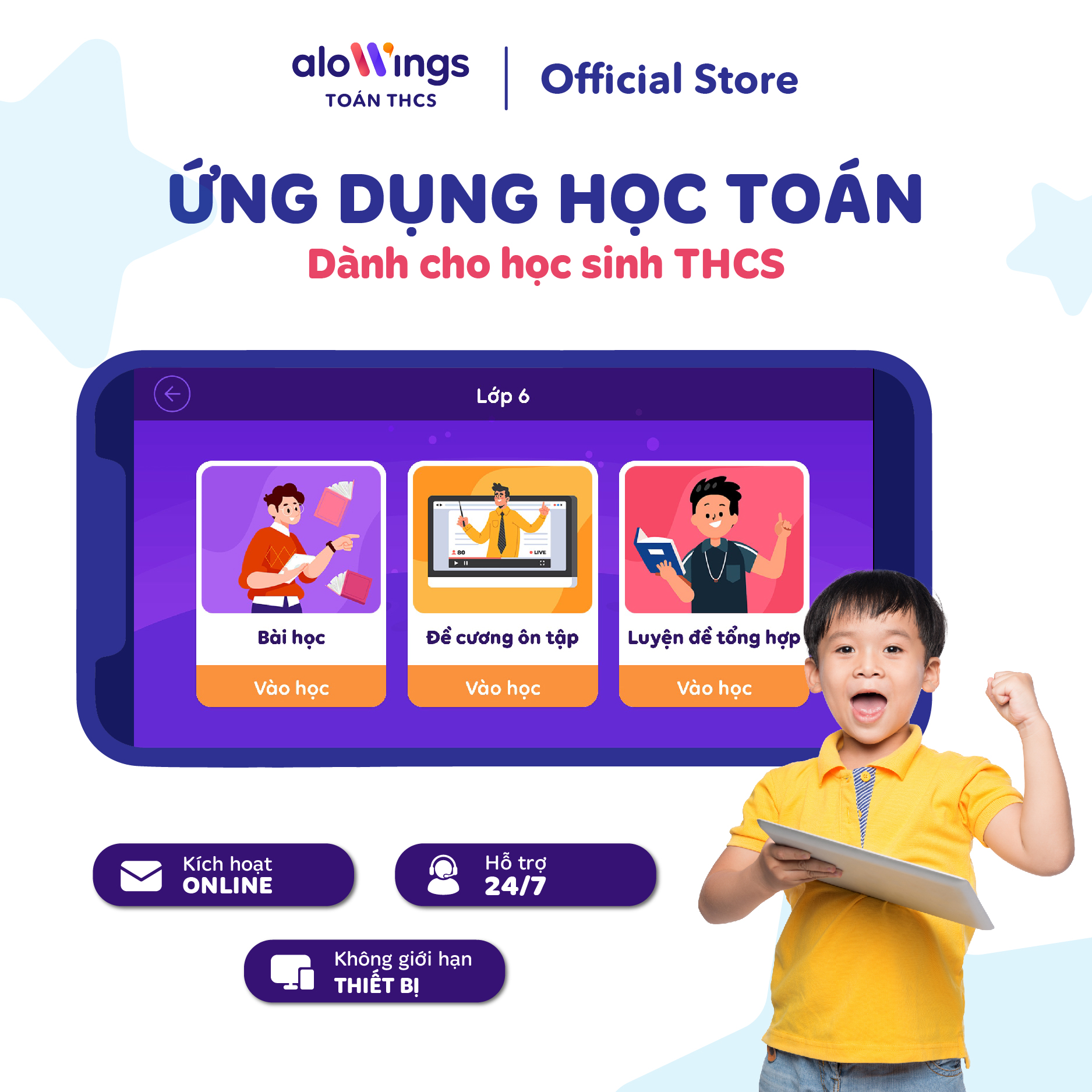 Combo Mã kích hoạt app học Toán và Tiếng Anh dành cho học sinh Cấp 2 Học trực tuyến trên ứng dụng ALOWINGS sử dụng trên toàn quốc