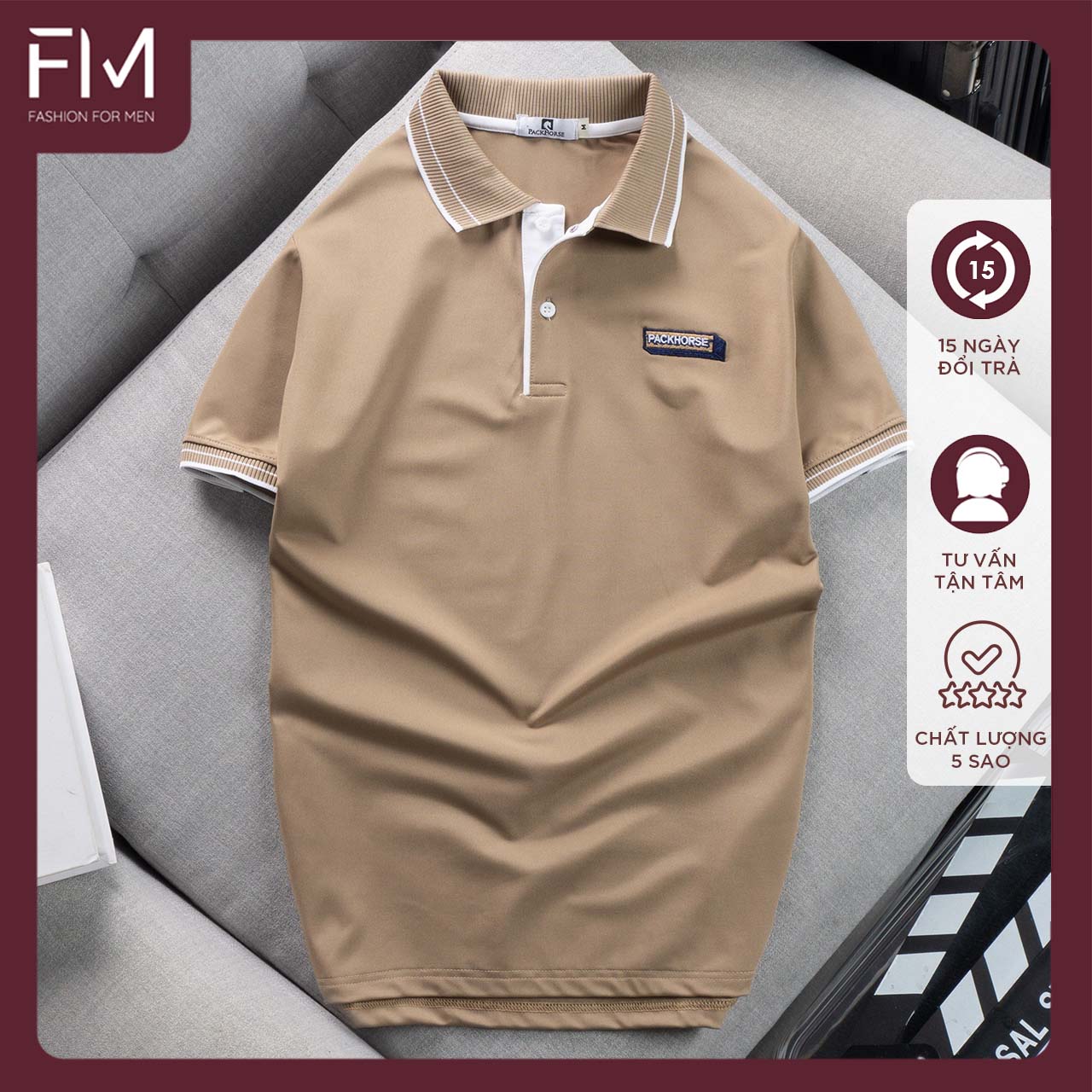 Áo thun polo, thời trang nam họa tiết thêu PACK H, bo viền phối sọc tinh tế - FORMEN SHOP - FMPS208