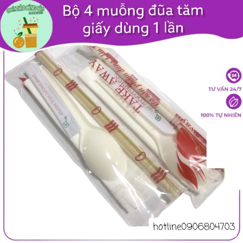 1 bịch 15 bộ Muỗng đũa, giấy ăn, tăm tre set 4 món tiện lợi dùng cho nhà hàng, vệ sinh an toàn