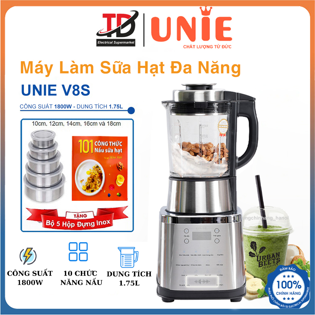 Máy Làm Sữa Hạt Unie V8S, 1.75Lit-1800W, 12 Chức Năng Xay Nấu Đa Năng, Hàng Chính Hãng