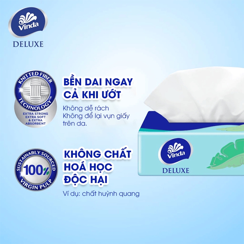[MUA 4 LỐC KHĂN RÚT SIZE M TẶNG 3 GÓI KHĂN RÚT SIZE L] Khăn giấy rút cao cấp Vinda Deluxe 3 lớp 90 tờ size M (5 Gói)
