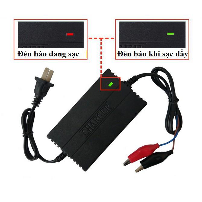 - Sạc nhanh bình ắc qui 12v 2A mẫu mới có báo led đầy tự ngắt 10ah - 30ah. màu đen