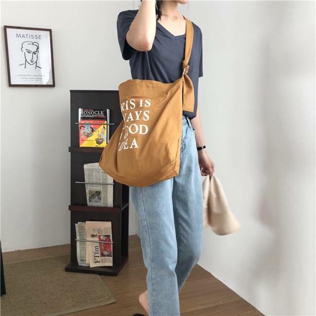 Túi đeo chéo in chữ Túi vải đeo chéo xinh