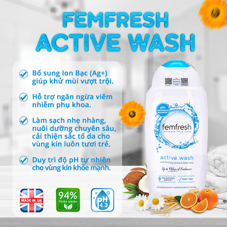 Dung dịch vệ sinh Anh Femfresh soothing wash giúp làm sạch sẽ, thơm mát, ngăn ngừa viêm, ngứa, nấm phụ khoa - QuaTangMe Extaste