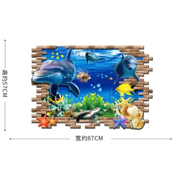 Decal trang trí tường - Cá heo bơi qua vách nứt tường