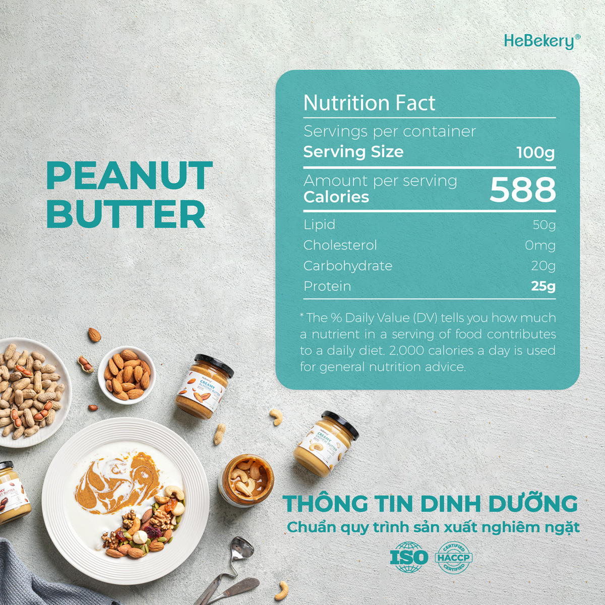 Combo Bơ Hạt 3 Vị Nguyên Chất Chuẩn Eat Clean Không Đường HEBEKERY by HEBE