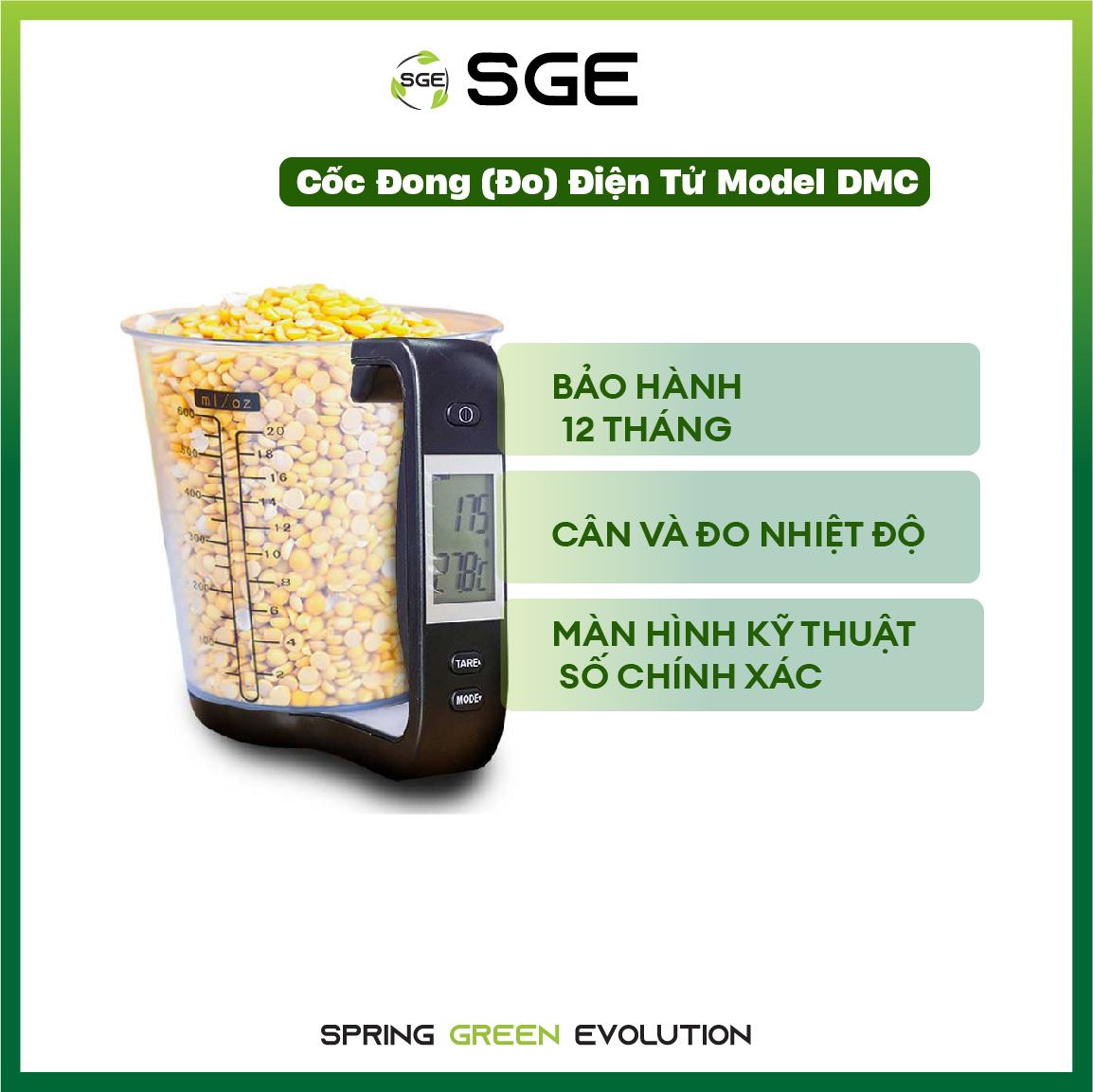 Cốc Đong (Đo) Điện Tử Model DMC - Dụng Cụ Tiện Lợi Khi Nấu Ăn, Làm Bánh, Sử Dụng Đơn Giản. Nhập Khẩu Chính Hãng Thái Lan 