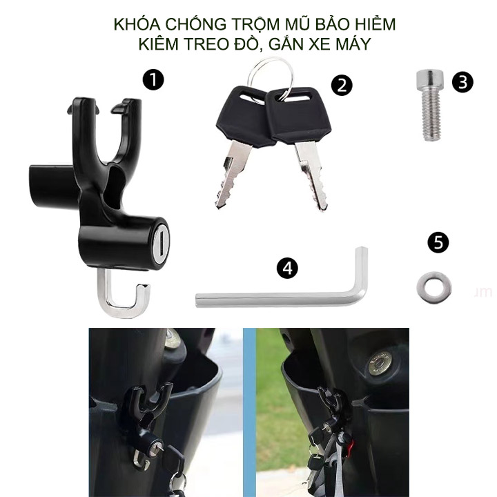 Khóa gắn xe máy chuyên dùng chống trộm mũ bảo hiểm, treo đồ đa năng, bằng hợp kim chắc chắn