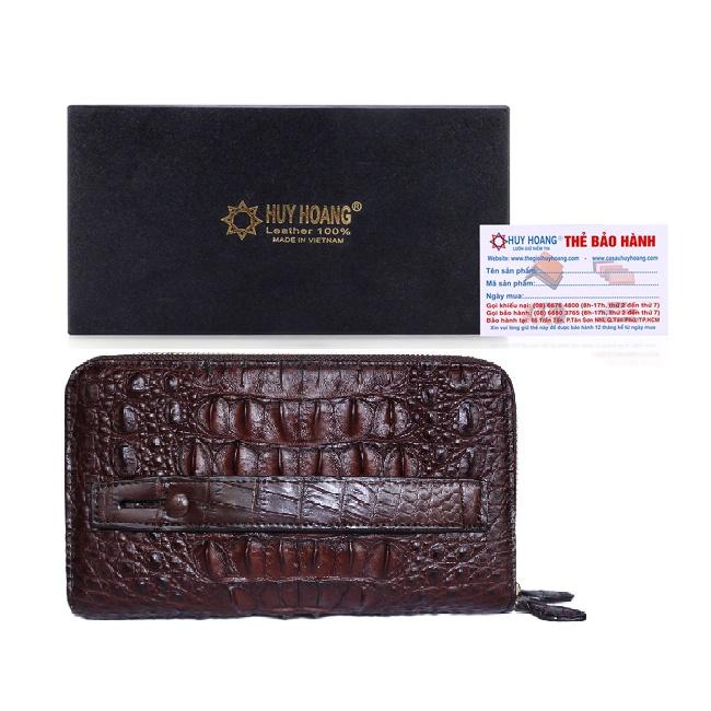 Bóp nữ da cá sấu Huy Hoàng nhiều ngăn gai cầm tay màu đen, nâu đỏ, vàng, nâu đất HT3738-39-40-41