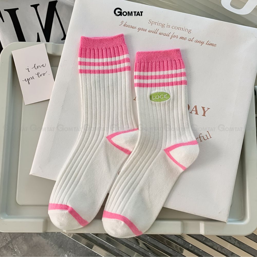 Tất nữ cổ cao GOMTAT tone màu hồng, chất liệu cotton nhẹ mềm mại thấm hút thoáng khí -CAOHONG-PO-3026-1DOI