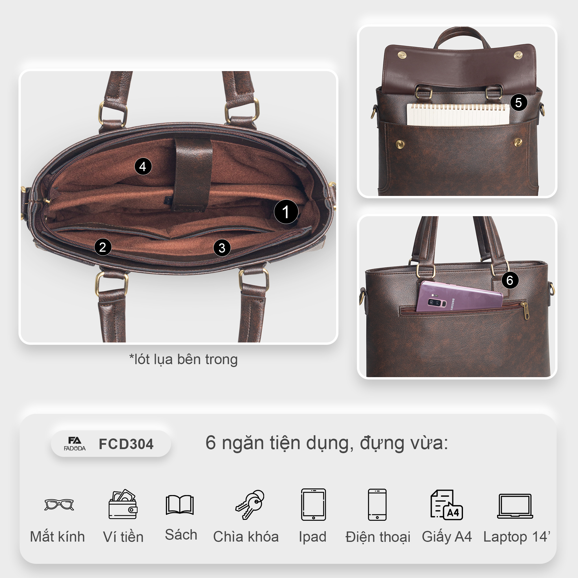 Cặp da công sở unisex Fadoda FCD304
