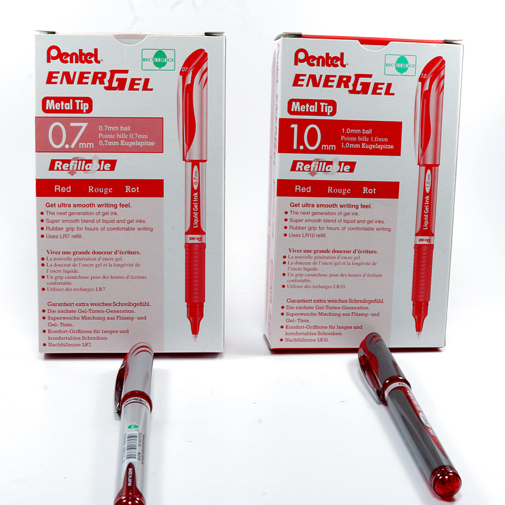Bút ký Pentel ENERGEL nét bút 0.5/0.7/1.0mm màu xanh, đỏ