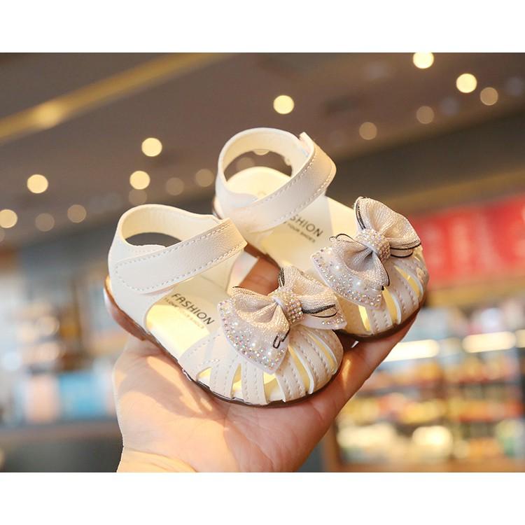 Dép Tập Đi/ Sandal Nơ Cho Bé Gái Đế Mềm