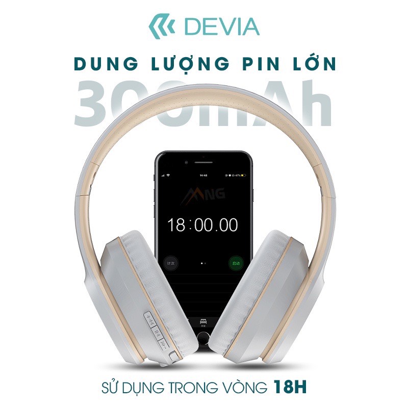Headphone Tai Nghe Bluetooth Không dây chụp tai DEVIA Kington series có mic nghe nhạc liên tục 18H Hàng chính hãng
