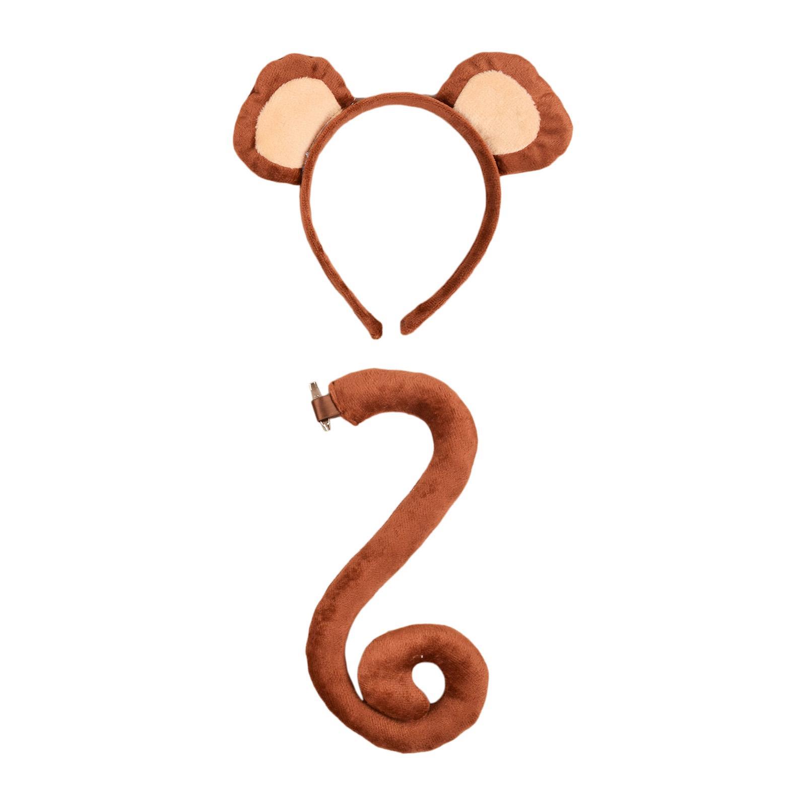 2Pcs and Tail Set Children Adults Monkey Hair Hoop Headwear Long Tail for Christmas Birthday Halloween Decoration