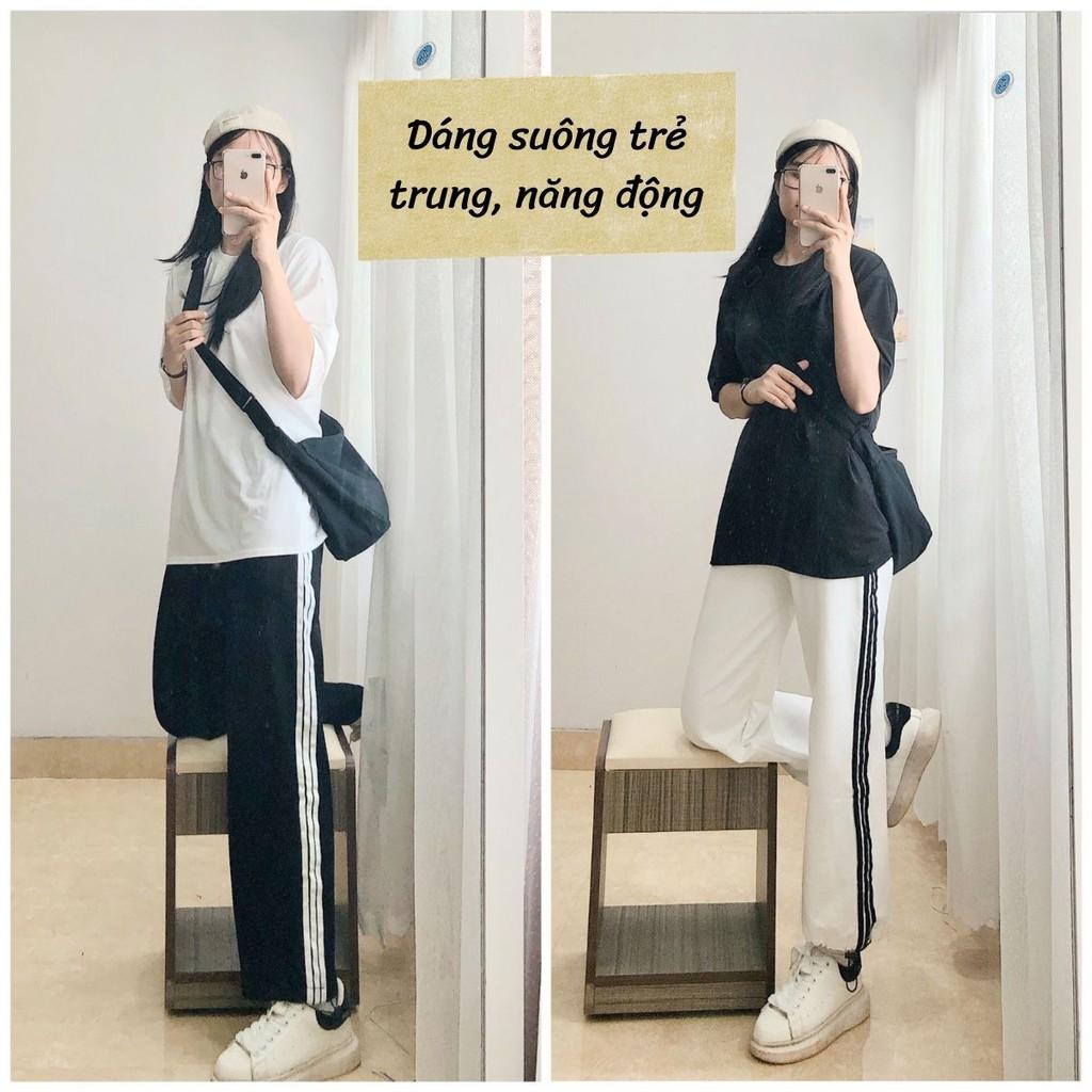 Quần Jogger Nam Nữ Form Dáng Rộng Ống Suông Rộng 3 Sọc Rút Gấu Unisex Thể Thao Vải Mịn THUNDERUNISEX Ullzang