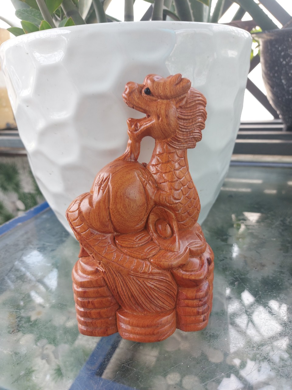 Tượng con Rồng bằng gỗ hương nguyên khối ngang 20 cm
