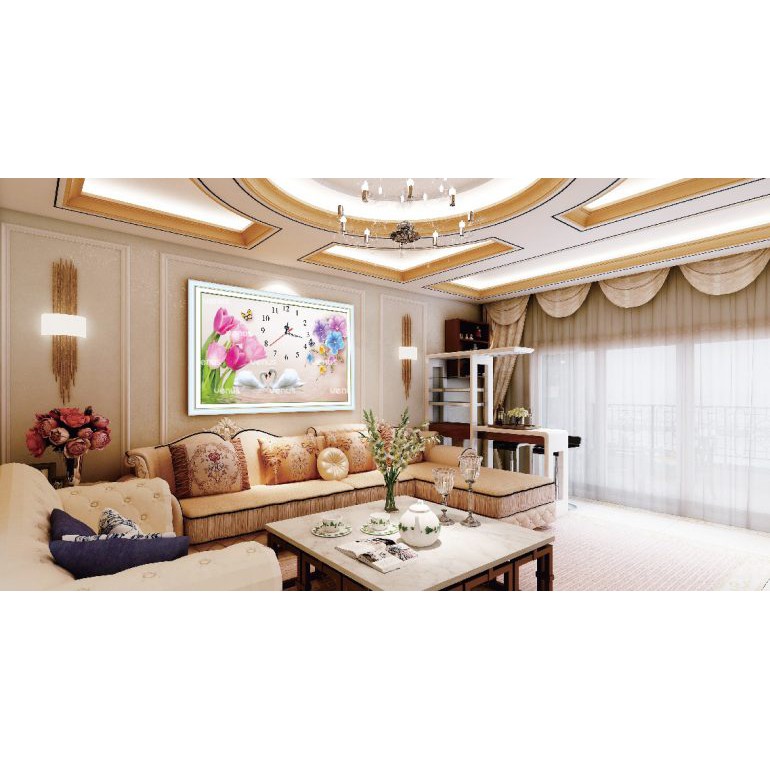 Tranh đính đá đồng hồ hoa tulip VS066 - 75 x 50 cm - chưa đính