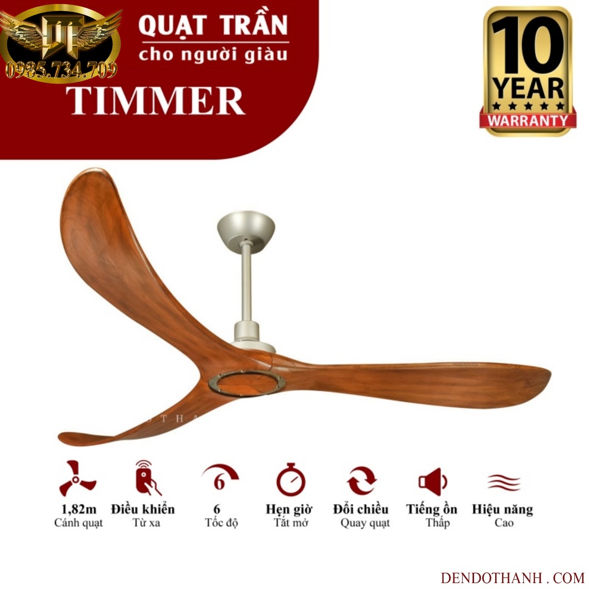 Quạt trần MR VŨ timmer quạt trần cho người giàu mẫu 3 cánh gỗ hiện đại QTD