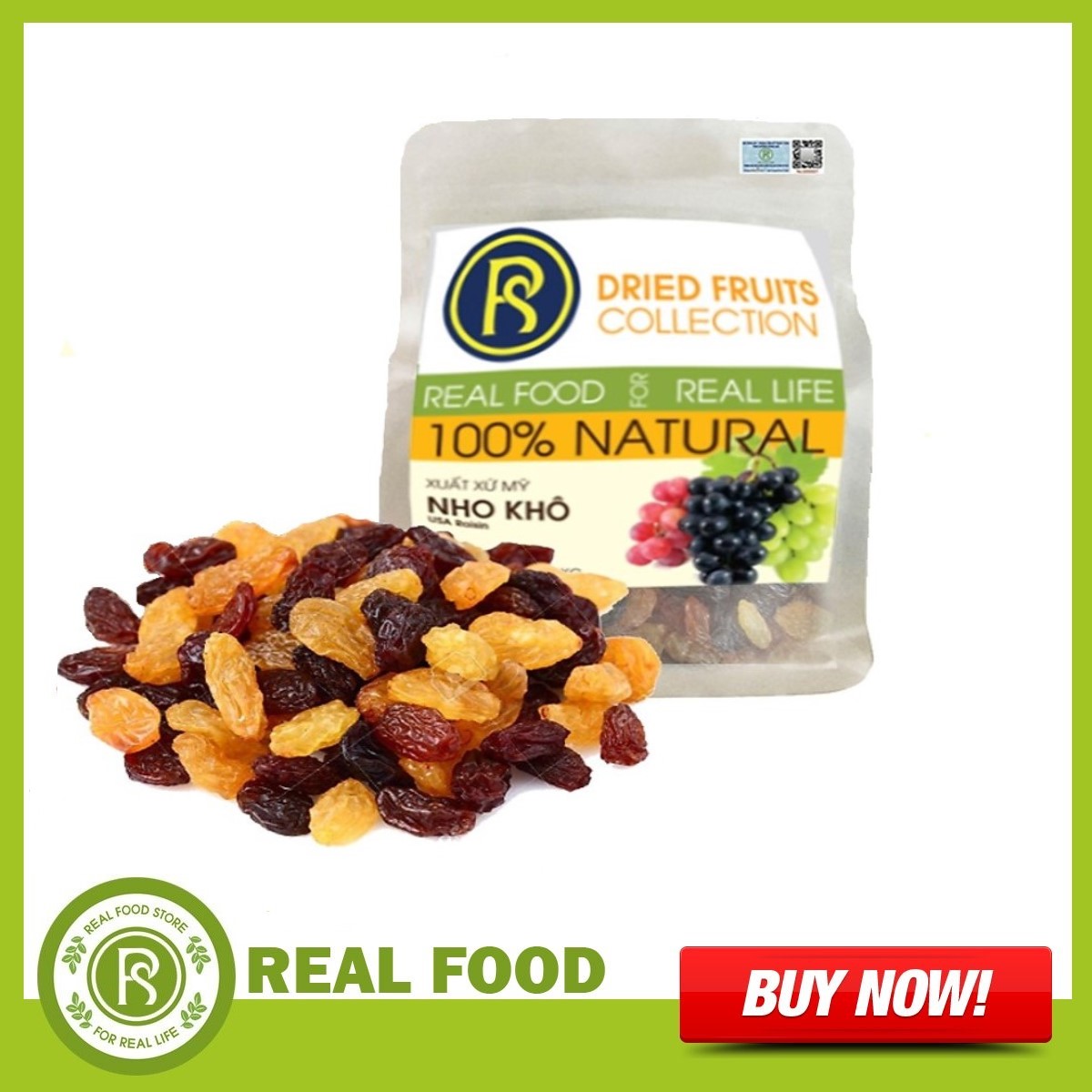 Nho Khô 3 Màu Real Food (Mix Raisin) - 1kg/500g