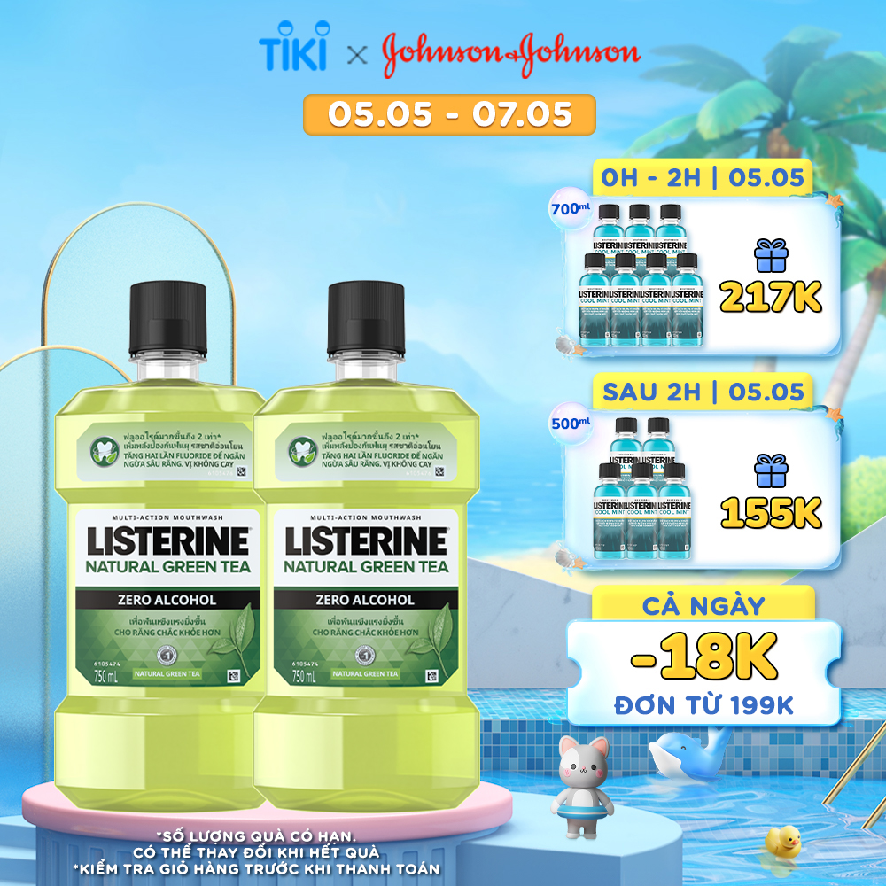 Bộ 2 Nước Súc Miệng Ngừa Sâu Răng Listerine Green Tea Zero Alcohol 750ml/chai