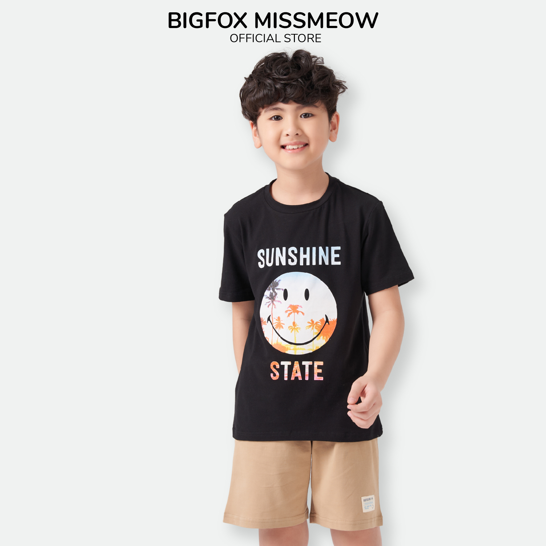 Áo thun bé trai BIGFOX - MISS MEOW size đại, áo cho bé chất cotton phong cách Âu Mỹ in mặt cười 11 - 40 kg QATE