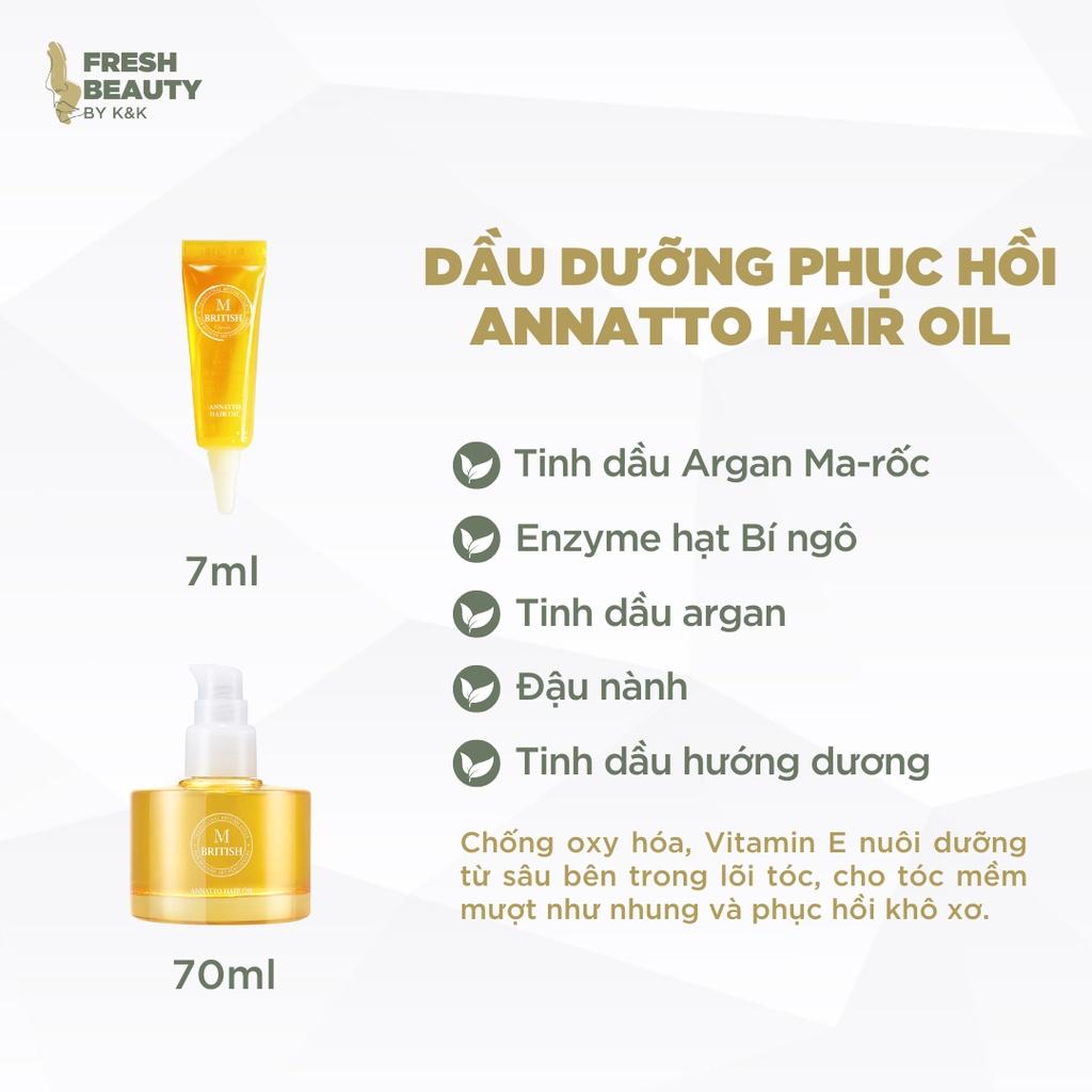 Dầu dưỡng tóc British M Annatto Hair Oil phục hồi tóc hư tổn, khô xơ, chẻ ngọn, gãy rụng 7ml