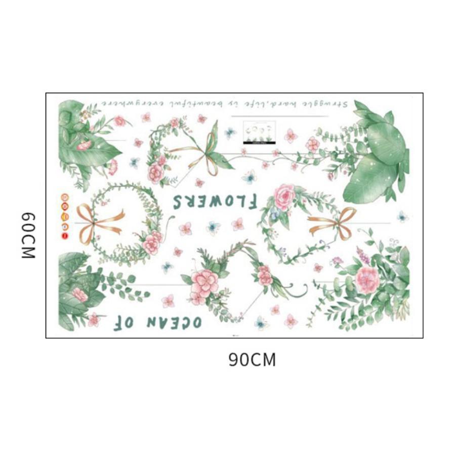 Decal trang trí tường - Lá cây vòng hoa cổ điển
