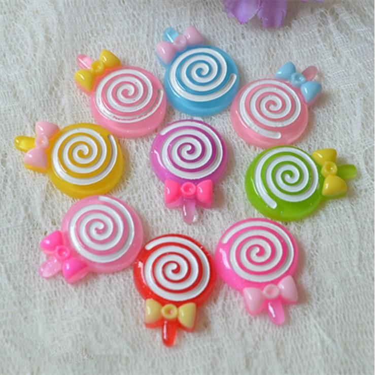 Chuyên Charm * Charm kẹo mút cầu vồng màu đơn sắc gắn nơ trang trí vỏ ốp điện thoại, dán Jibbitz, DIY